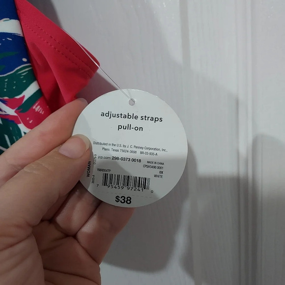 NWT Decree Multi-colored Tropical Pattern Pull On Tank Binkini Top in Size 0X - Picture 5 of 11